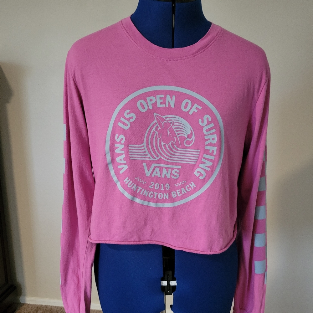 COPY - 🌞 Vans Women's Cropped Long sleeve shirt Huntington Beach, Pink Grey Sz